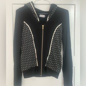 Beach Bunny Hoodie, Black with White Polka Dots, Size M, gold zipper